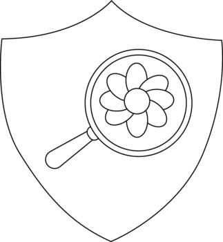 un proteger muestra un flor magnificado por un lente creando un atención en botánico inspección dentro el heráldico contexto vector