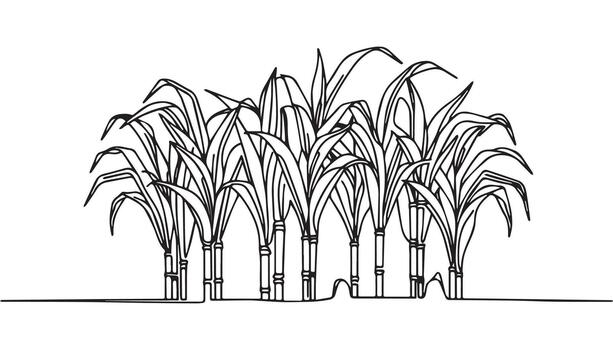 continuous drawing of a bamboo tree with leaves vector