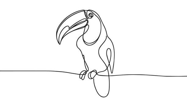continuous line drawing of toucan bird on a branch vector