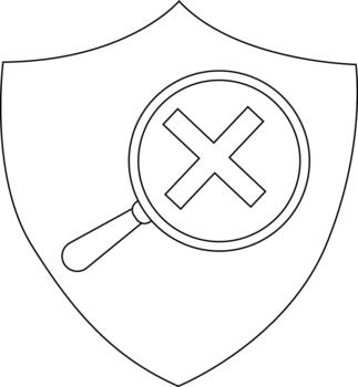 contorno de un proteger conteniendo un aumentador vaso enfocado en un grande X símbolo vector