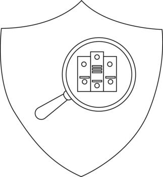 Shield contains a magnifying glass focusing on three files vector