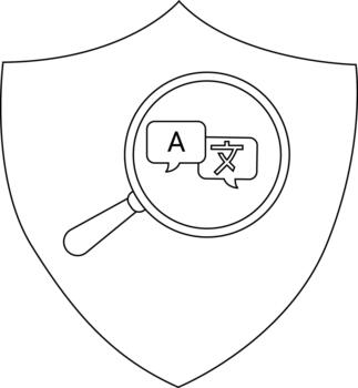 proteger emblema aumentador vaso se enfoca en habla burbujas con un asiático texto vector