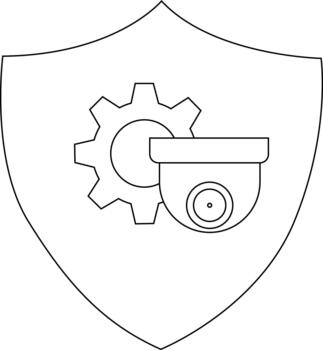 un proteger conteniendo un engranaje y un Cúpula seguridad cámara vector