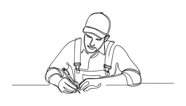 continuous line art drawing of a man working at a desk vector