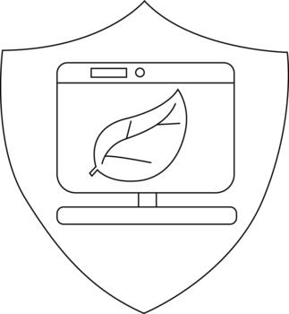 A computer with a leaf on the screen inside a shield outline vector
