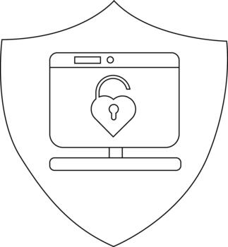 un computadora con un desbloqueado en forma de corazon candado en pantalla todas encerrado dentro un proteger contorno vector