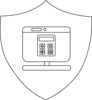 un monitor demostración un calculadora es centrado en un proteger todas en negro líneas vector