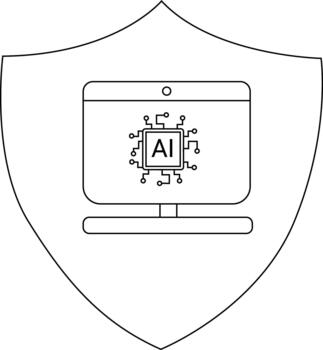un proteger conteniendo un computadora con el letras ai en el pantalla rodeado por un circuito vector