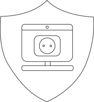 un proteger contiene un computadora con un estilizado eléctrico toma de corriente en sus pantalla vector
