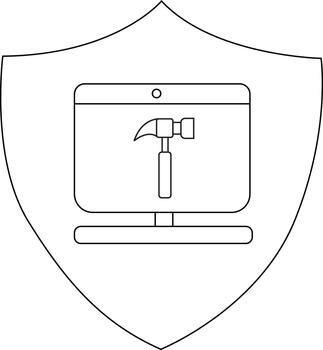 un proteger contiene un escritorio con un martillo icono en el pantalla vector