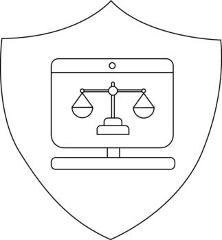 un proteger contorno conteniendo un computadora monitor mostrando un equilibrado escala gráfico vector