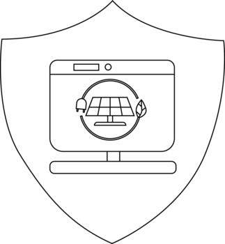 A shield shows a monitor with solar panel plug leaf rotating vector