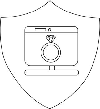 un en forma de escudo emblema presentando un computadora pantalla mostrando un diamante anillo vector