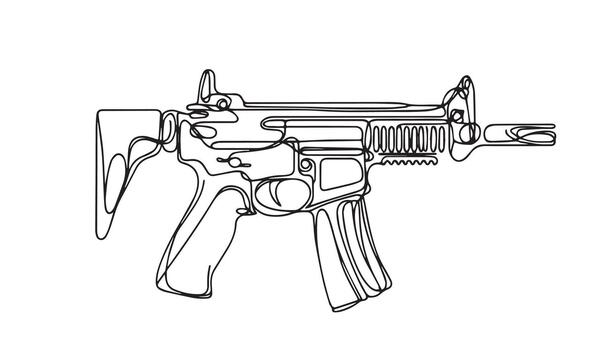 a continuous line art of a gun on a white background vector
