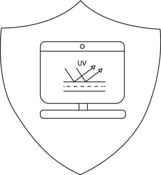 Computer screen inside shield icon showing UV reflection vector