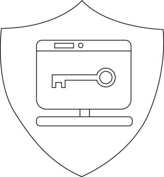 Computer monitor with a key on screen within a shield shape vector