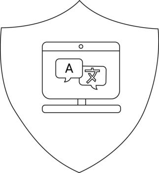 computadora pantalla dentro un proteger mostrando Inglés y chino Traducción íconos en habla burbujas vector