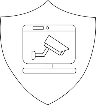 Security shield image with a computer displaying a security camera vector