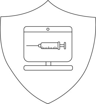proteger contorno conteniendo un computadora mostrando un jeringuilla contorno vector