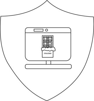 Shield with a computer screen displaying chocolate bar image vector