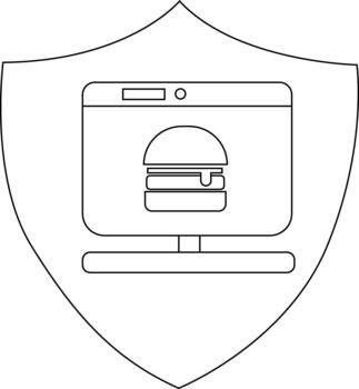 Shield with computer displaying a burger graphic on the screen vector