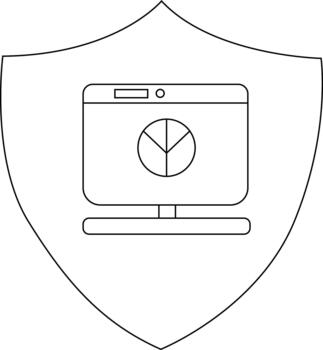 blindado escritorio muestra un tarta gráfico resumido en negro y blanco vector