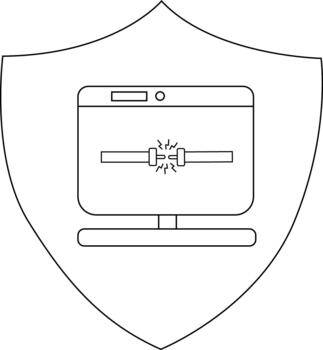 Shielded computer screen shows a broken connection with sparks vector