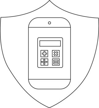 A calculator in a phone displayed on a shieldshaped background vector