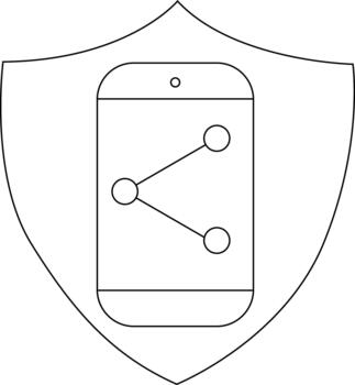 un proteger muestra un teléfono inteligente con un compartiendo icono en sus pantalla vector