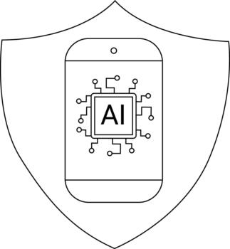 un proteger muestra un teléfono inteligente con ai en sus pantalla rodeado por circuitería vector