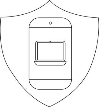 móvil teléfono dentro un proteger mostrando un ordenador portátil pantalla vector