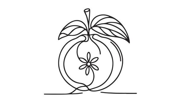 continuous line drawing of a peach fruit vector