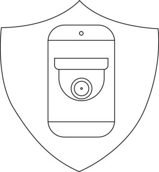 Security camera within shield outline simplified emblem vector