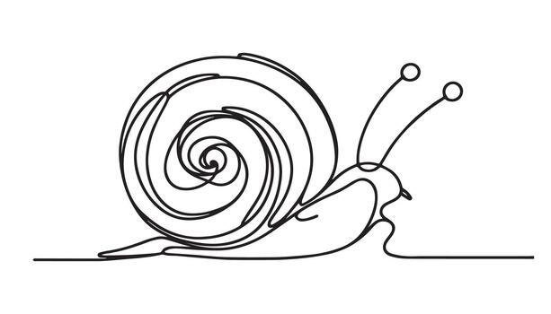 continuous line drawing of snail with a spiral pattern vector