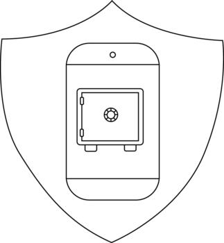 Shield outline with a safe inside a smartphone outline vector