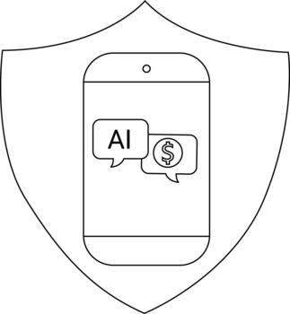 teléfono inteligente en un proteger muestra ai y un dólar firmar en habla burbujas vector