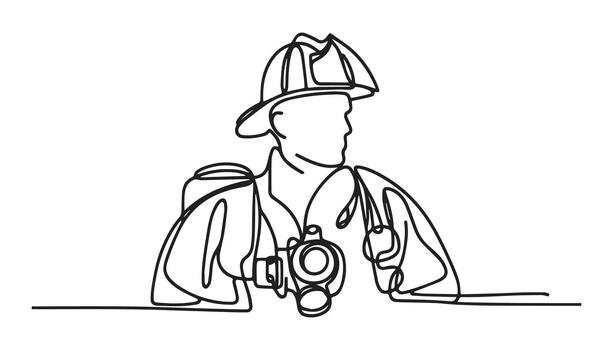 continuous line drawing of a firefighter with a camera vector