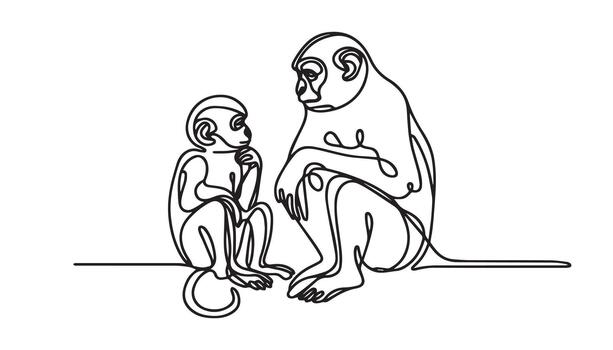 continuous line drawing of a monkey and its mother vector