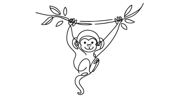 a drawing of a monkey hanging from a tree branch vector