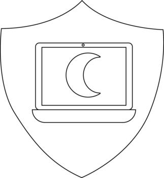 un proteger conteniendo un ordenador portátil mostrando un creciente Luna vector