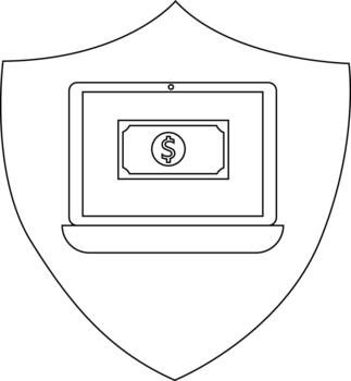 un proteger conteniendo un ordenador portátil mostrando un dólar cuenta vector