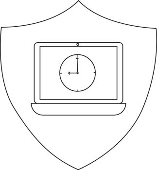 contorno de un ordenador portátil dentro un proteger forma mostrando un reloj en pantalla vector