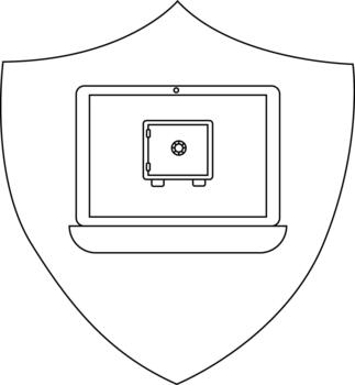 un ordenador portátil mostrando un seguro todas conjunto dentro un proteger contorno vector