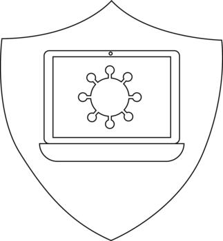 un proteger contiene un ordenador portátil mostrando un virus icono en contorno vector