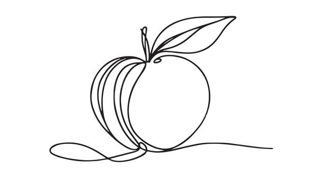 continuous line of apple with leaves vector