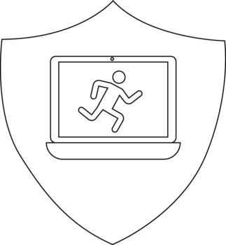 un proteger símbolo muestra un ordenador portátil con un corriendo figura dentro vector