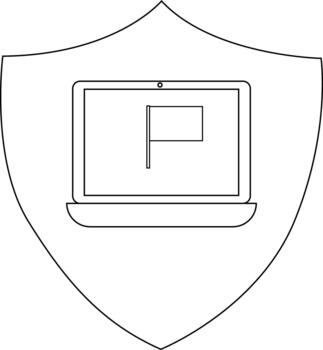 ordenador portátil mostrando un bandera dentro un proteger vector