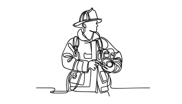 continuous line of a firefighter with a hose vector