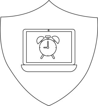 resumido ordenador portátil con un reloj dentro un proteger forma vector