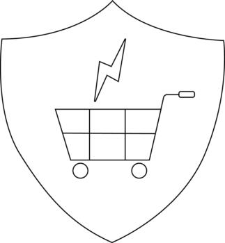 un proteger diseño contiene un relámpago tornillo encima un compras carro prestados en sencillo negro líneas en un blanco antecedentes vector